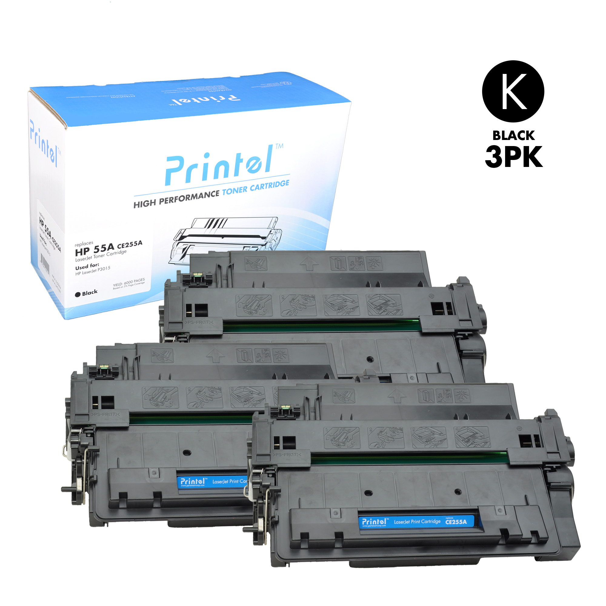 HP 55A CE255A Black 3 Pack Toner Cartridge Replacement For HP